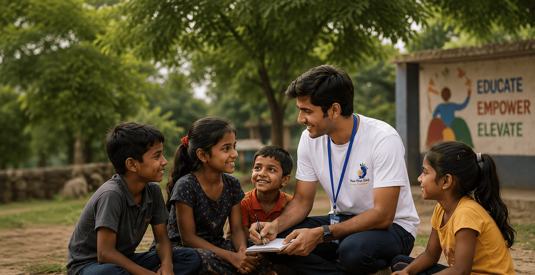 Volunteer reading with children at a community program