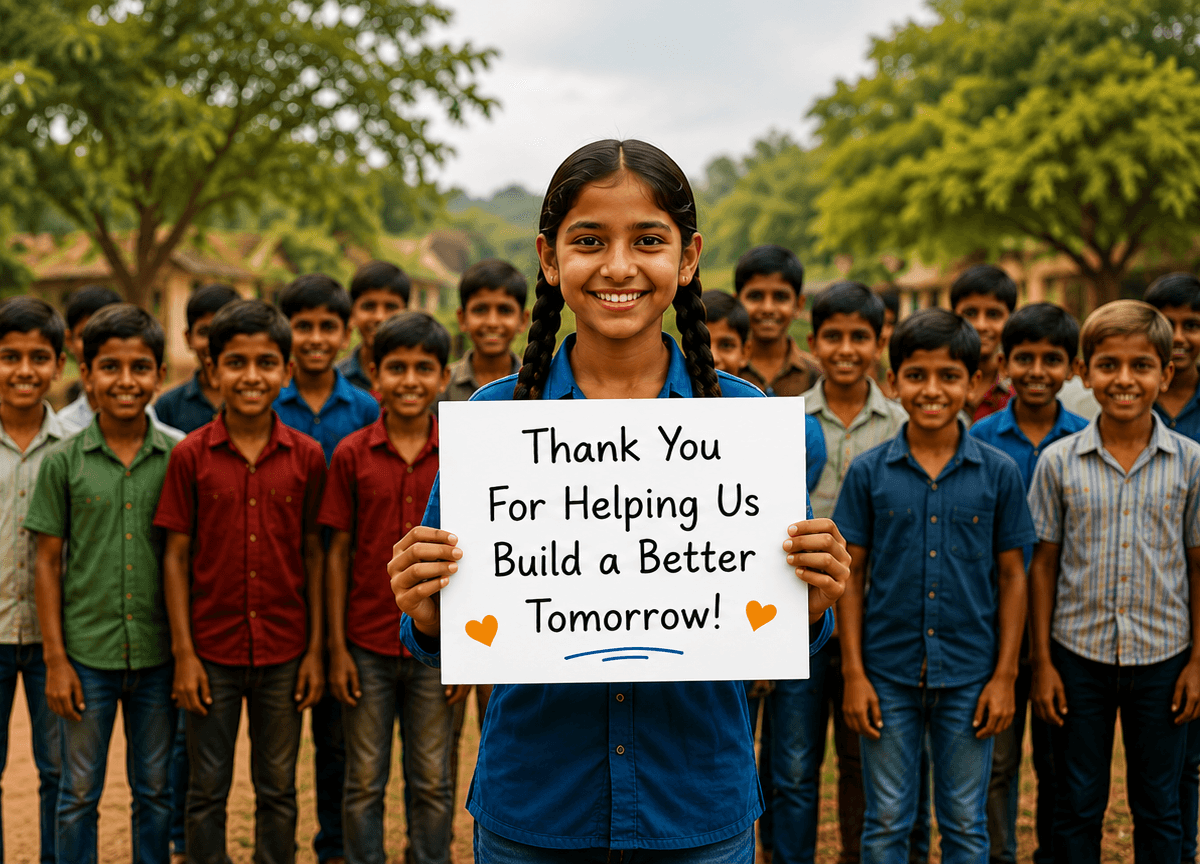 Children holding a thank-you sign for donors supporting education and community programs